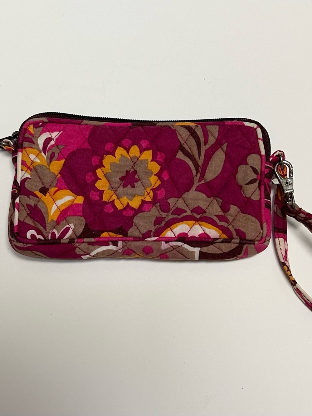 Vera Bradley Quilted Floral Wristlet in Magenta and Multi Colors